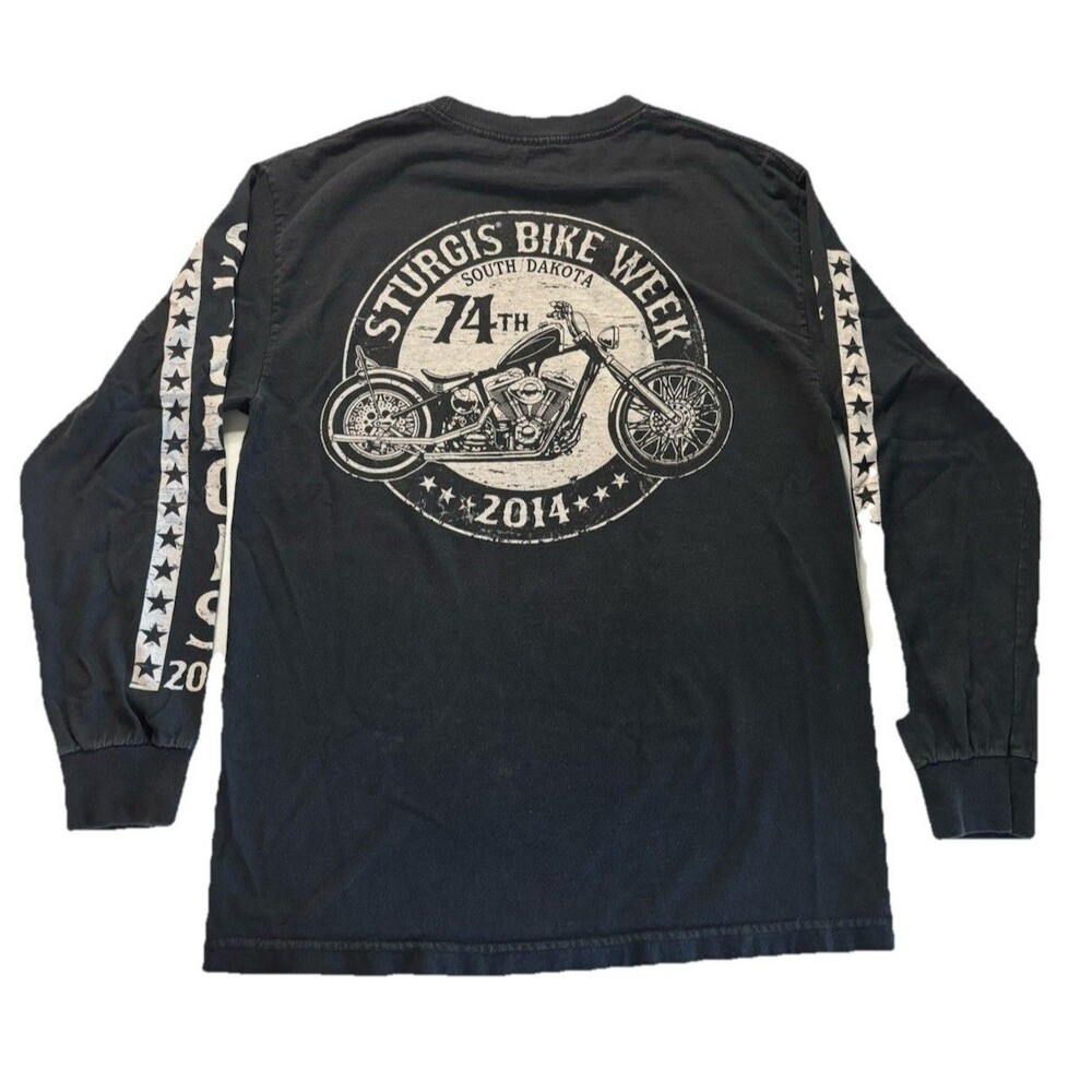 Sturgis Shirt Mens Sz M Tan Long Sleeve Black 2014 Long Sleeve Tee Bike Week SD